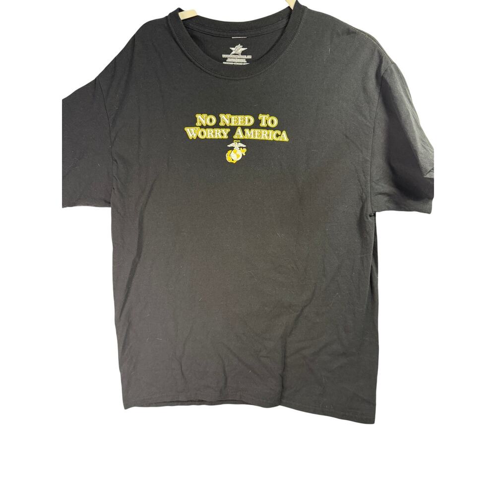 Frontline Apparel USMC Marines T-Shirt Large Black No Need To Worry America